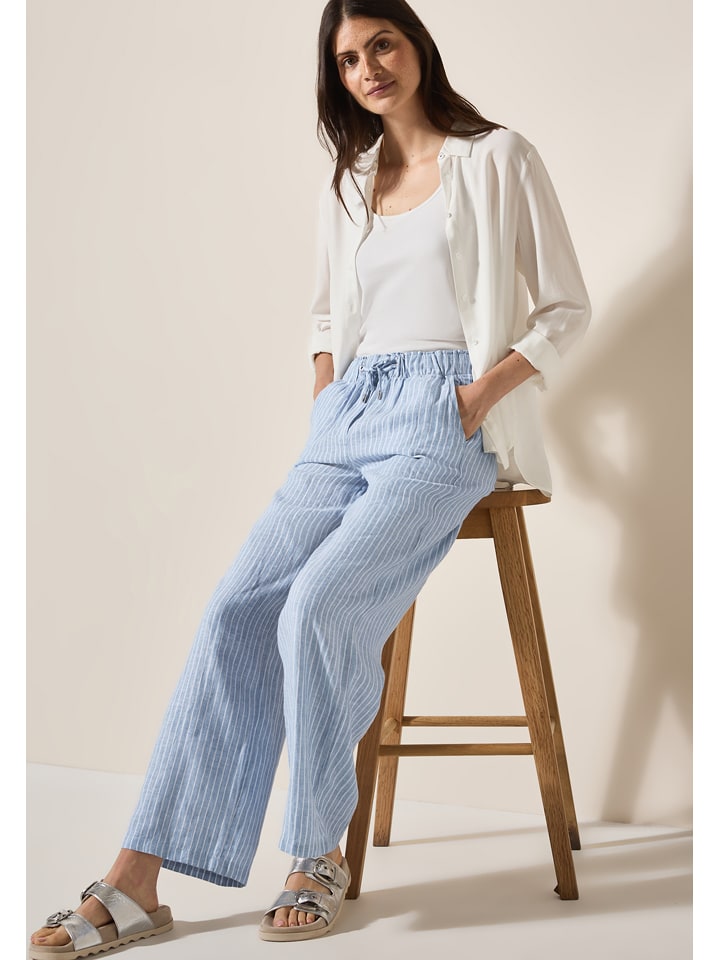 Cecil Lniane spodnie w kolorze błękitno-białym