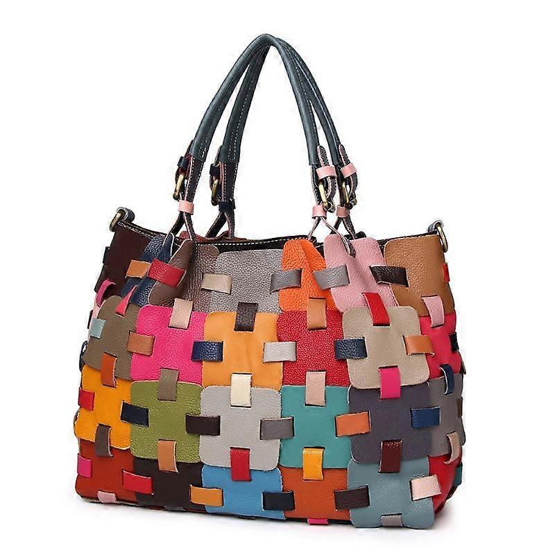 Via Roma Skórzana torebka damska Skóra bydlęca Kolor Splicing Torebka damska Torba na ramię Crossbody Torba plażowa Torba na warzywa wielobarwny