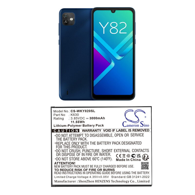 Wiko Y82 / K630 3000mAh 11.55Wh Li-Polymer 3.85V (Cameron Sino)