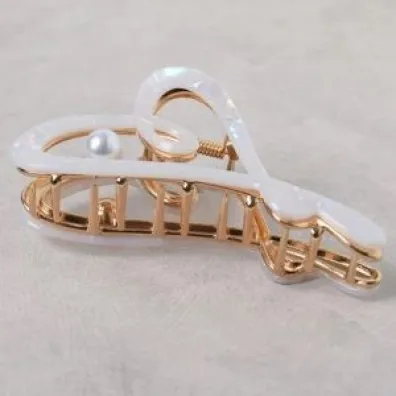 Ecarla Klamra do włosów metalowa SP342B biała perłowa