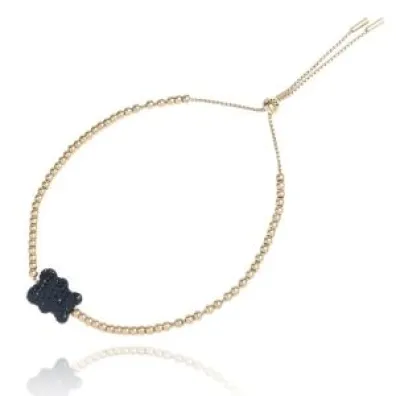 Ecarla Bransoletka na rękę stal chirurgiczna pozłacana 14k złotem - Czarny Miś 1464