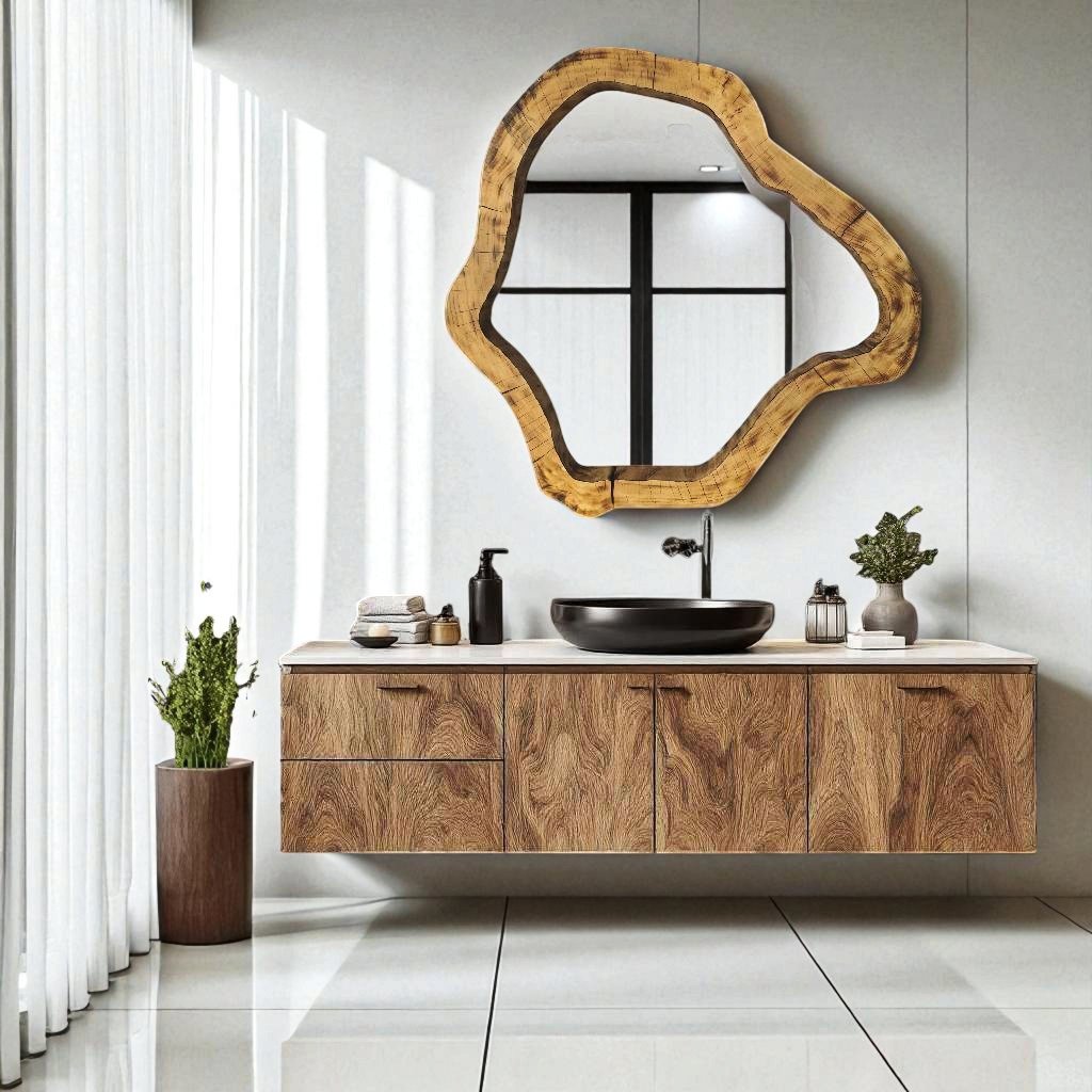Niebanalne lustro do łazienki z drewna naturalnego