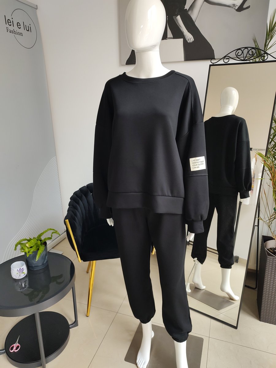 Masełkowy dres oversize - czarny One size