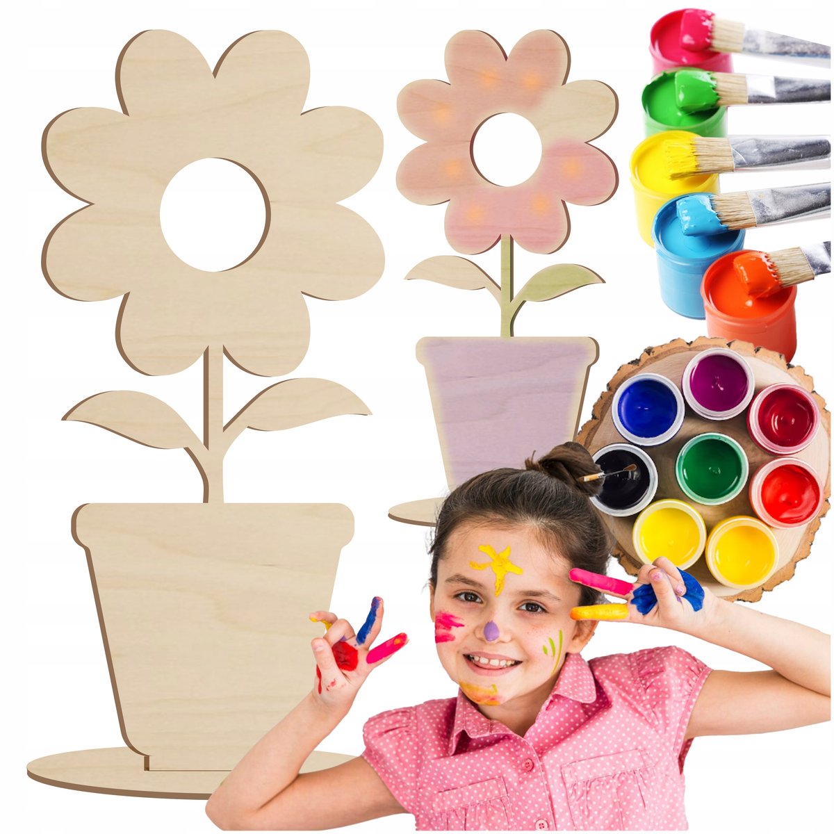 Kwiatek do ozdabiania drewniany w doniczce Na dzień Babci Mamy Nauczyciela