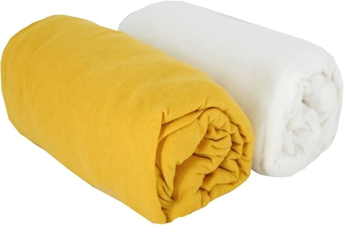 Babycalin Zestaw 2 Prześcieradeł z Gumką 70x140cm Musztardowy biały bawełna