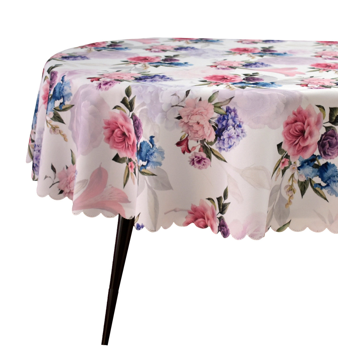 OBRUS PLAMOODPORNY OWALNY BIAŁY 130X210 CM BUKIETY PIWONIE OWAL