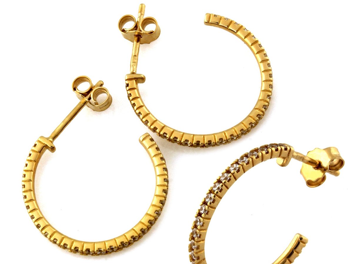 Kolczyki złote 585 koła rząd cyrkoni na sztyft