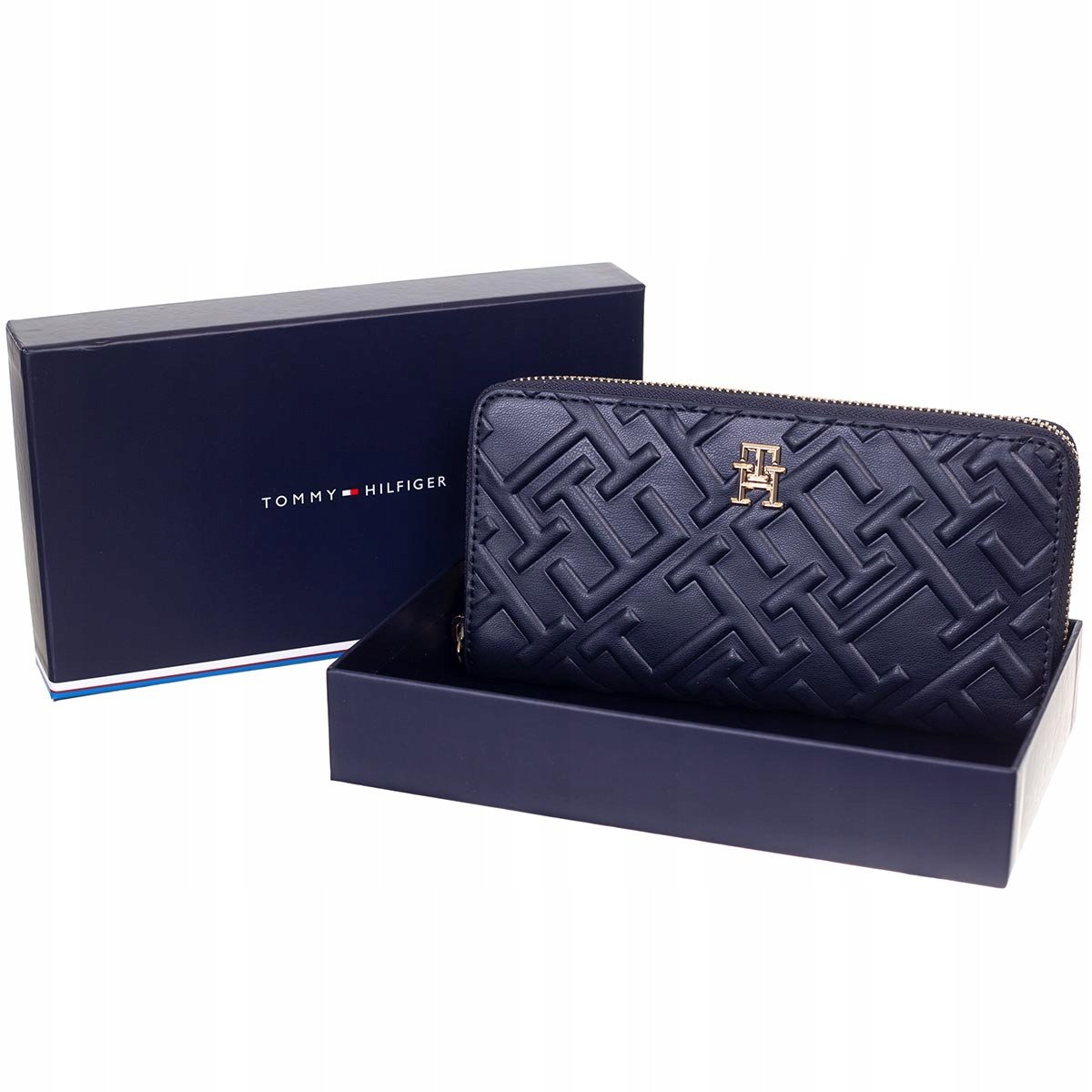 Tommy hilfiger portfel damski iconic tommy large za mono granatowy