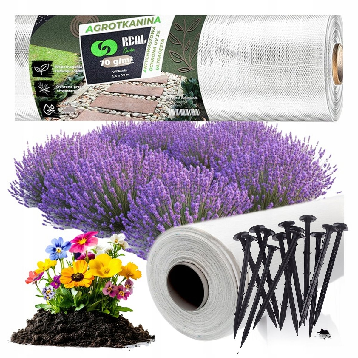 Agrowłóknina 70g 1,6x100m Biała UV Agrotkanina Mata Antychwastowa + Kotwy