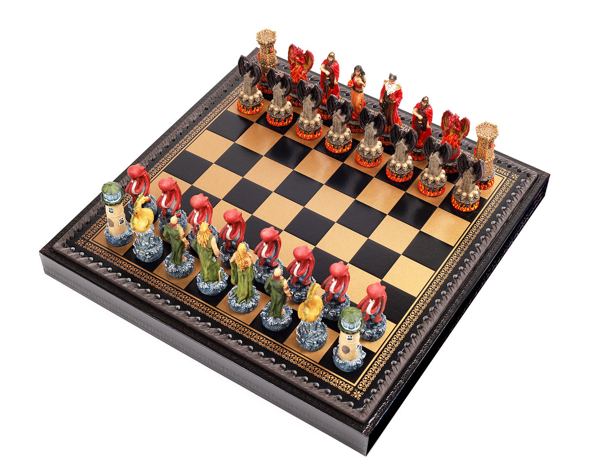 Italfama Szachy Ogień-Woda 35cm Eko-Skóra+Warcaby+Backgammon Król 8cm