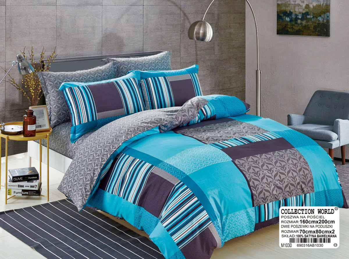 KOMPLET POŚCIELI 3-częściowa COLLECTION WORLD 160x200cm 100% bawełna KRATKA