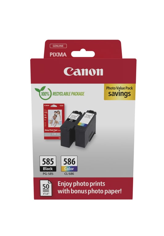 Canon PG-585/CL-586 PVP nabój z tuszem 2 szt. Oryginalny Czarny, Cyjan, Purpurowy, Żółty 6205C004