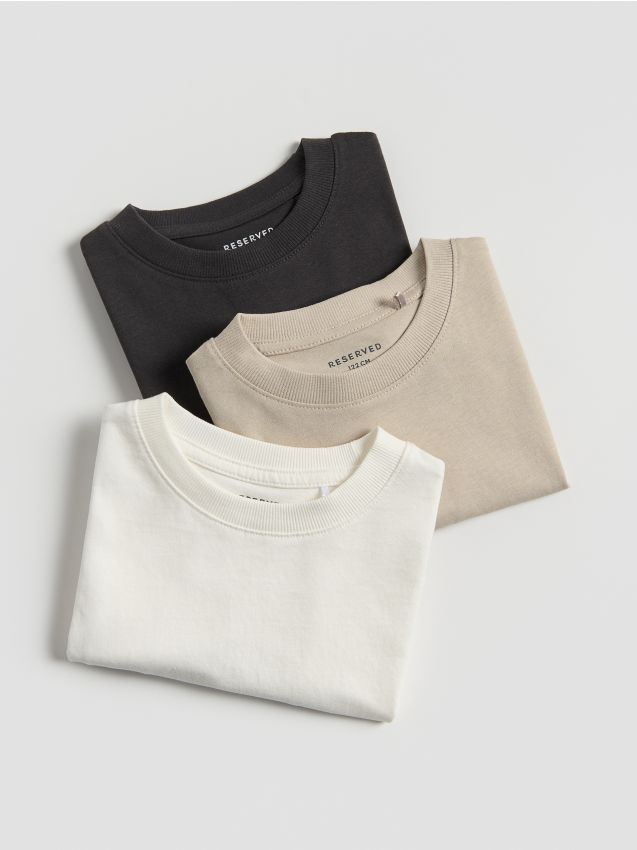 Reserved - Bawełniany t-shirt 3 pack - kremowy