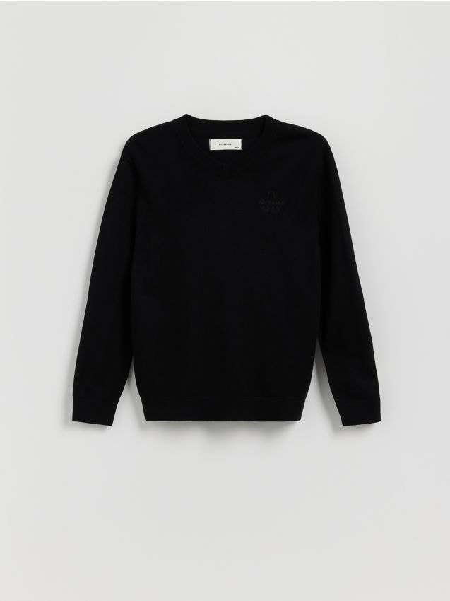 Reserved - Sweter z haftem - czarny