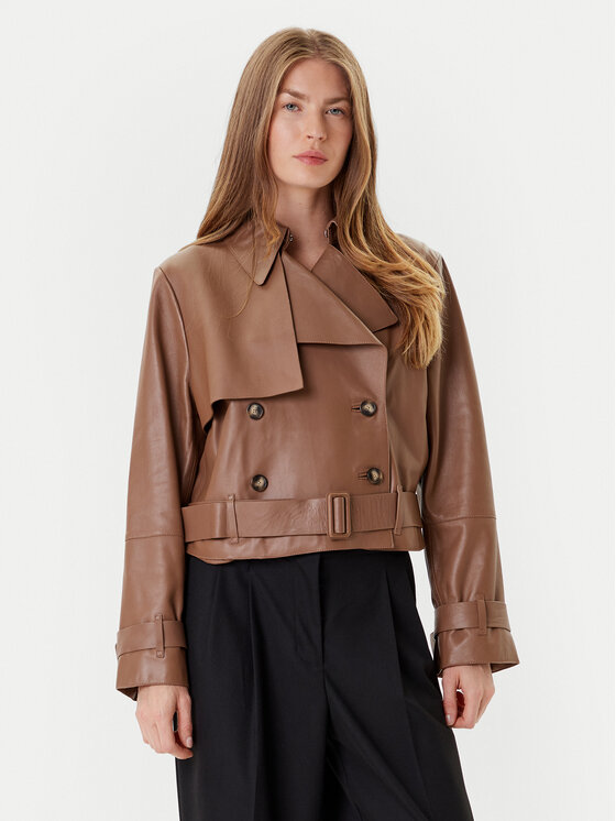 BOSS Kurtka skórzana Satela 50541289 Brązowy Regular Fit