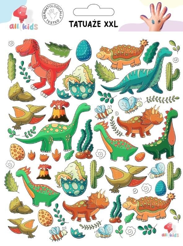 Tatuaże zmywalne dla dzieci Dinozaury Xxl