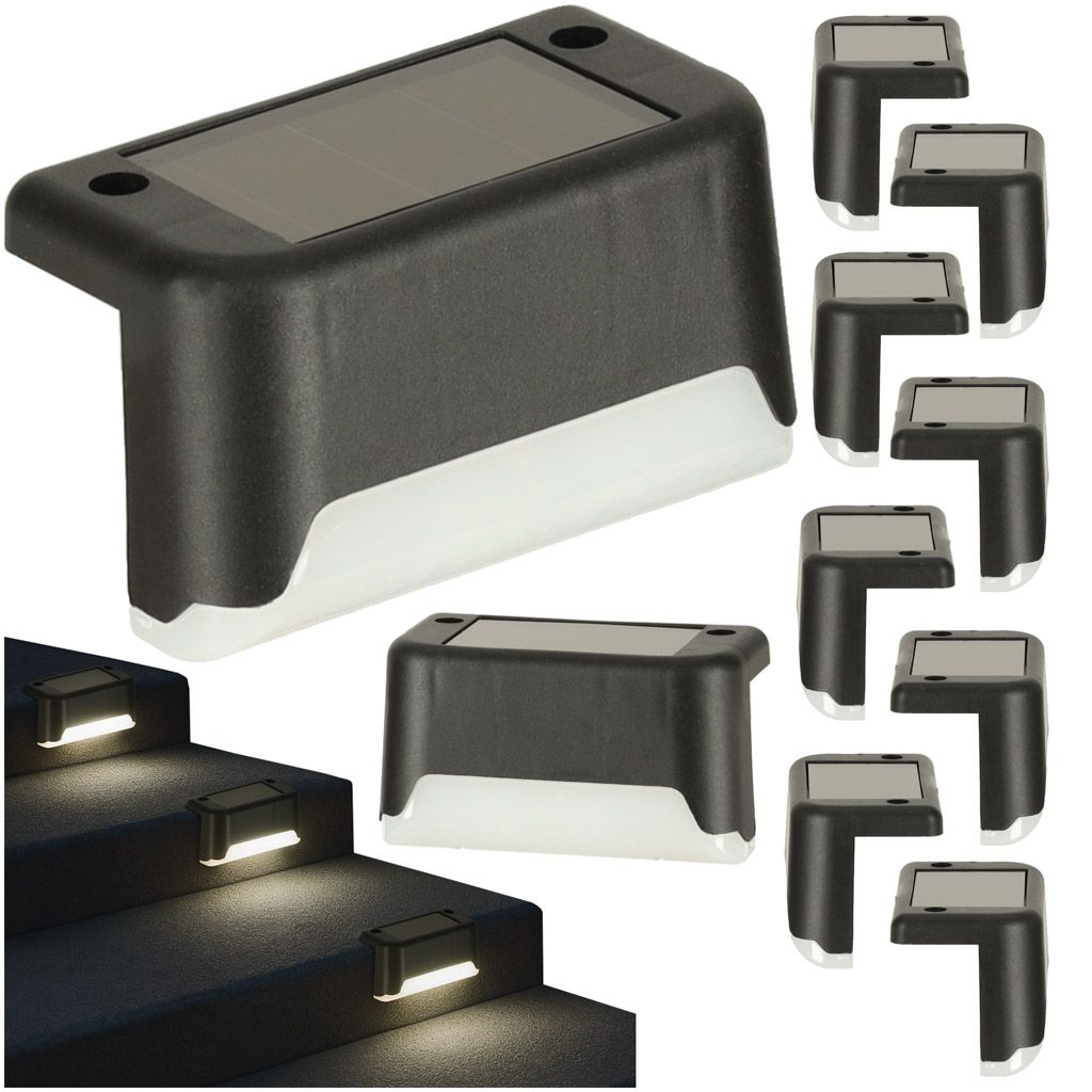 Lampa solarna schodowa ogrodowa zewnętrzna Led na schody czujnik zmierzchu 8 sztuk