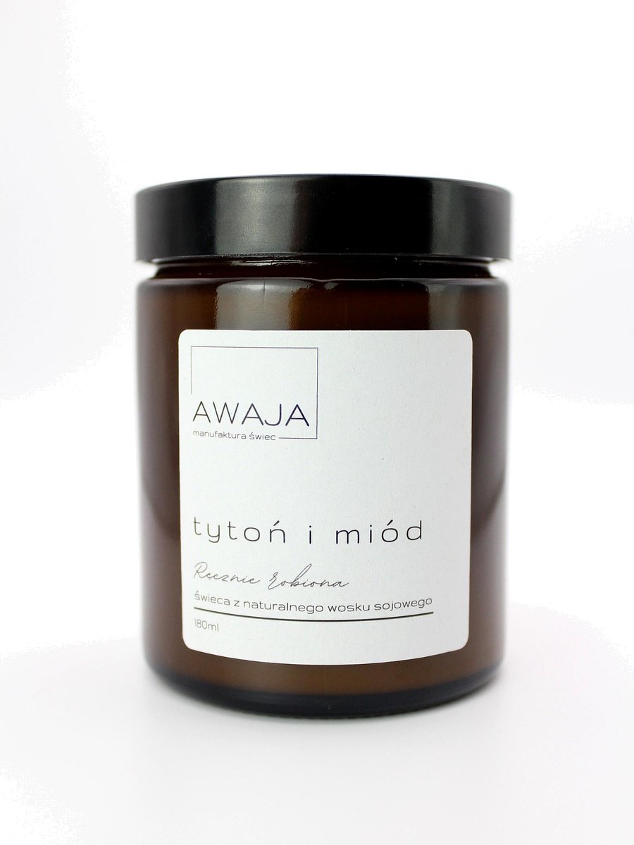 Świeca sojowa miód i dym – zapachowa, ręcznie robiona, 180ml, prezent