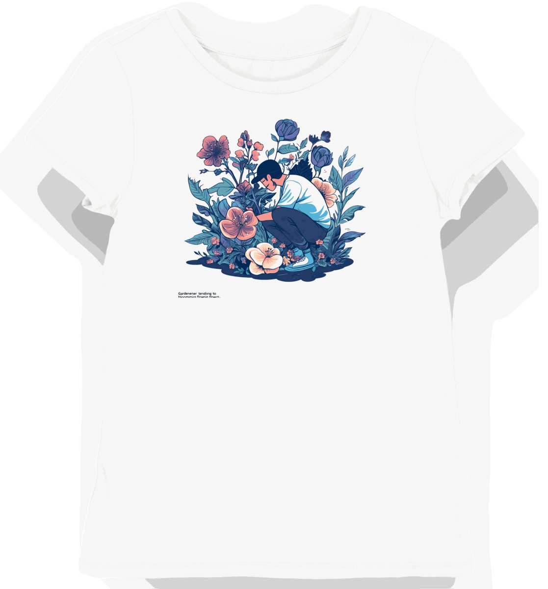 Koszulka damska biała z motywem ogrodnika wśród kwiatów L
