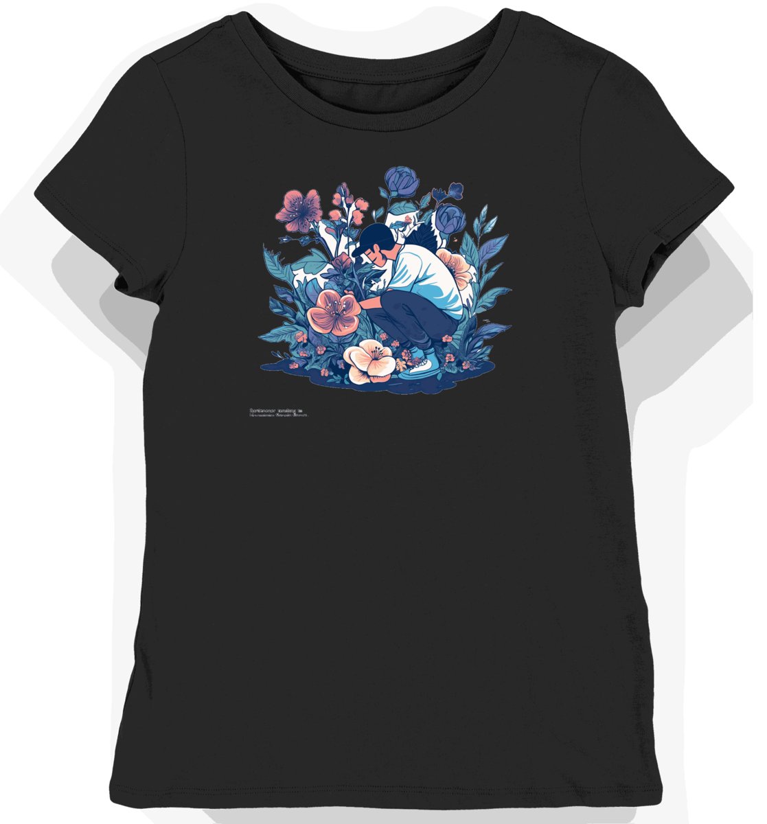 Koszulka damska czarna z motywem ogrodnika w kwiatach S