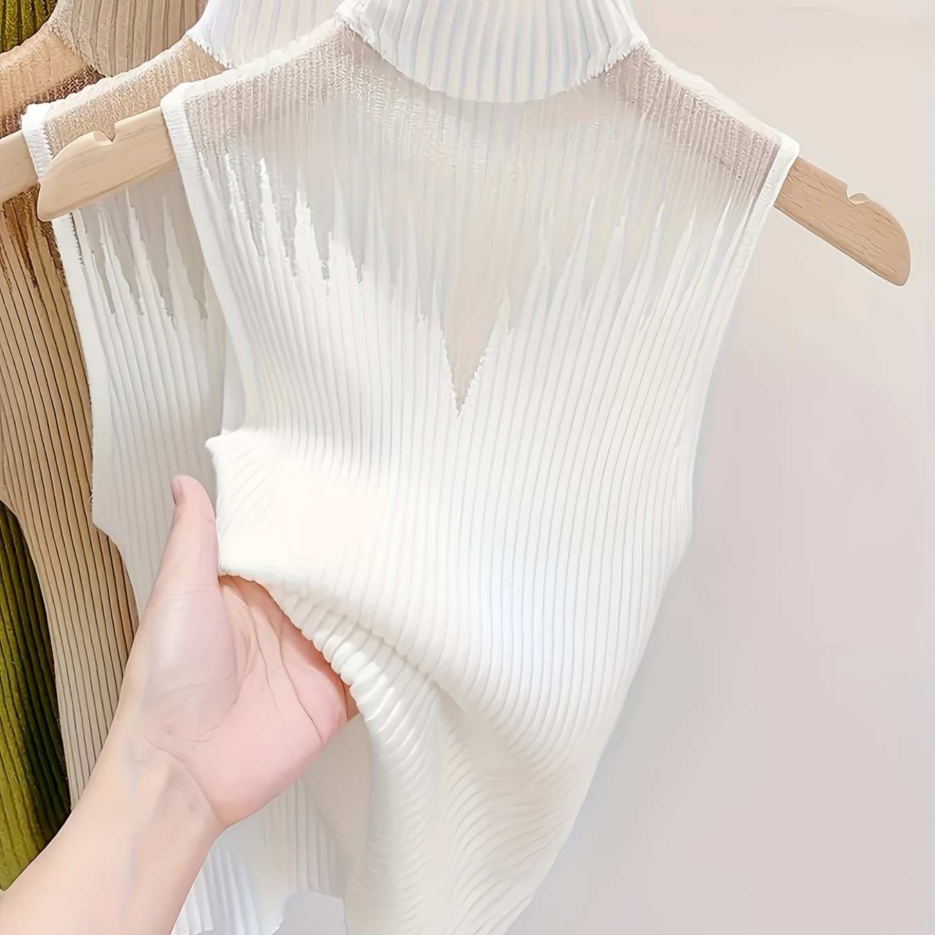 TEMU Bezrękawnik Damski z Wysoką Elastycznością - Okrągły Dekolt, Koszulka Warstwowa na Ramię, 100% Poliester, Casualowy Top na Wiosnę Jesień, Czarny