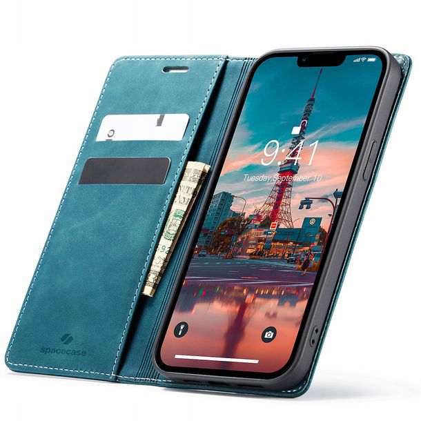 Eleganckie etui z klapką portfel kieszonka pokrowiec case do iPhone 14