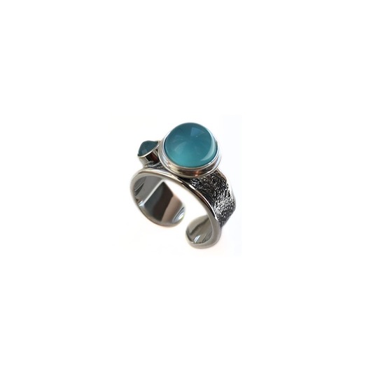 Pierścionek srebrny z agatami niebieskimi