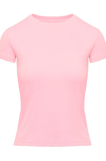 Hunkemöller Top piżamowy z prążkowanej tkaniny z krótkimi rękawami i okrągłym dekoltem Różowy