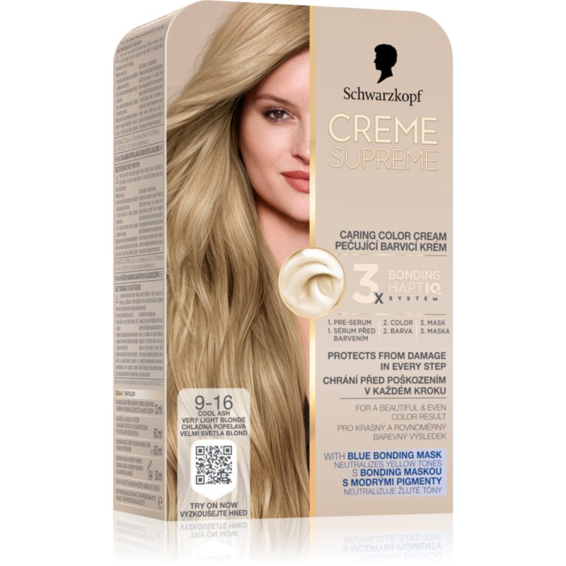Schwarzkopf Creme Supreme trwała farba do włosów odcień 9-16 Cool Ash Very Light Blonde 60 ml