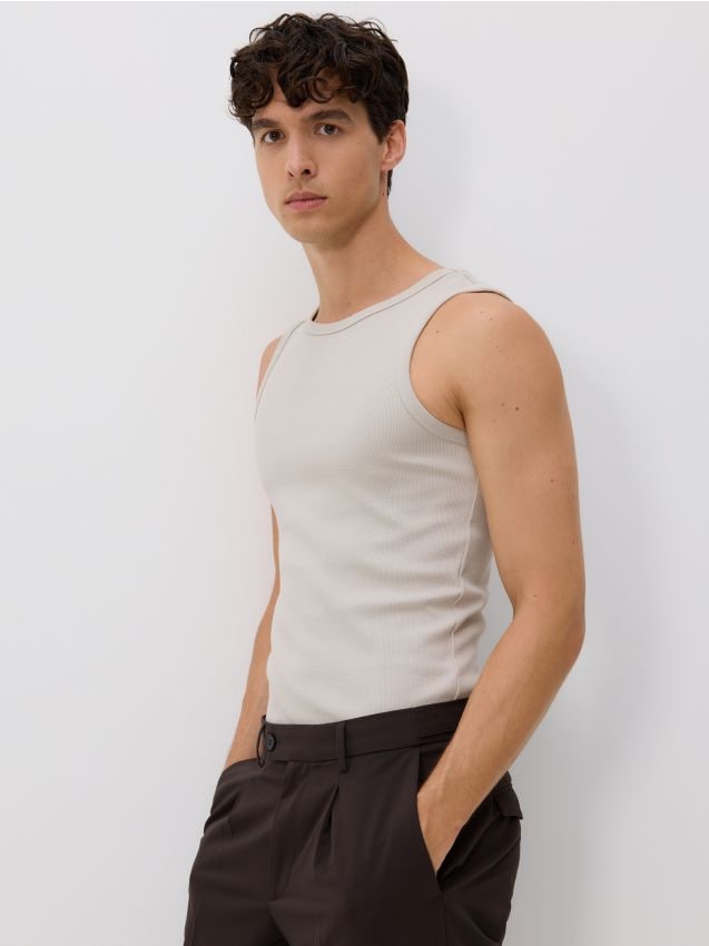 Reserved - Bawełniany tank top - jasnoszary