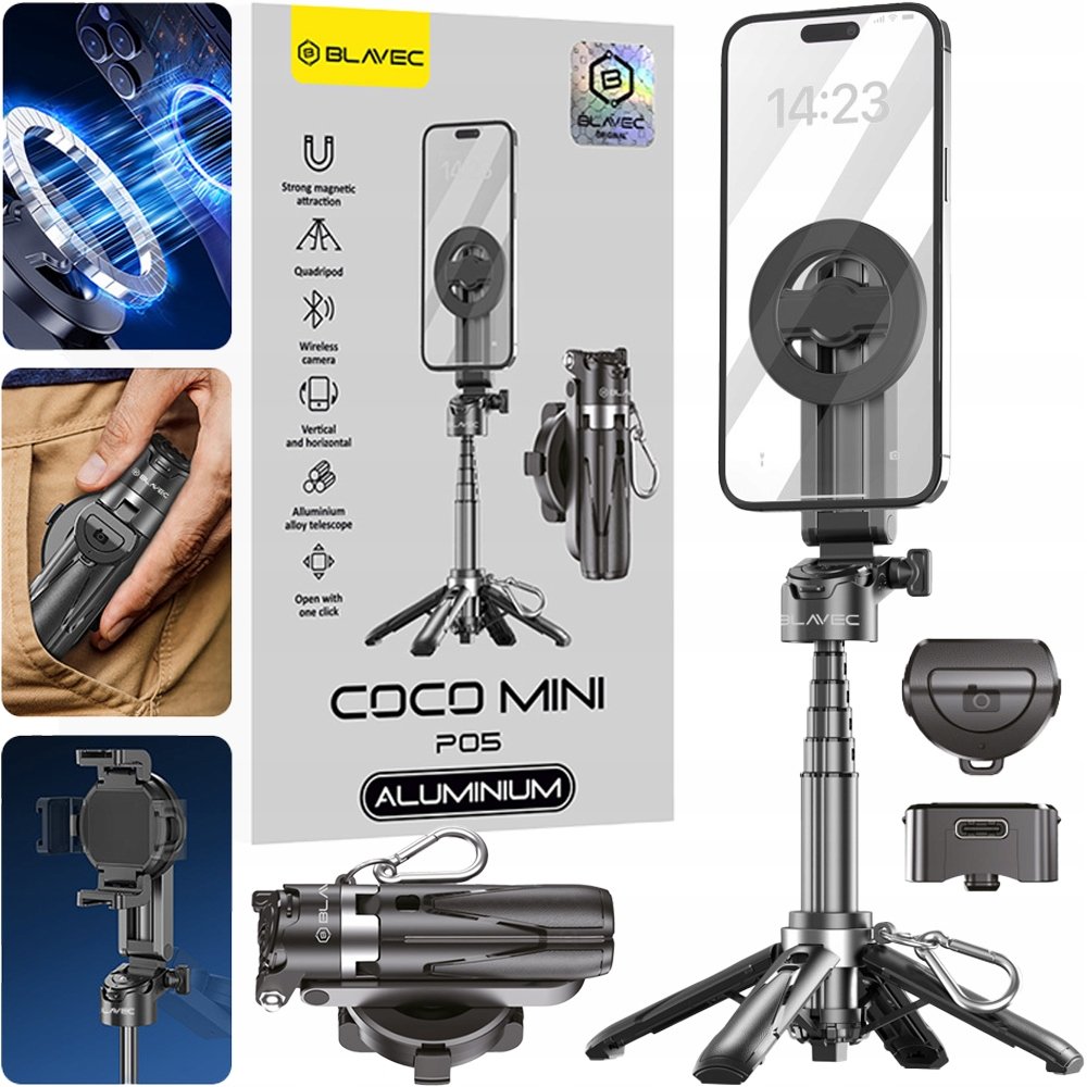 Selfie Stick Statyw Tripod Kijek Do Telefonu Magsafe Mocny Mały + Pilot