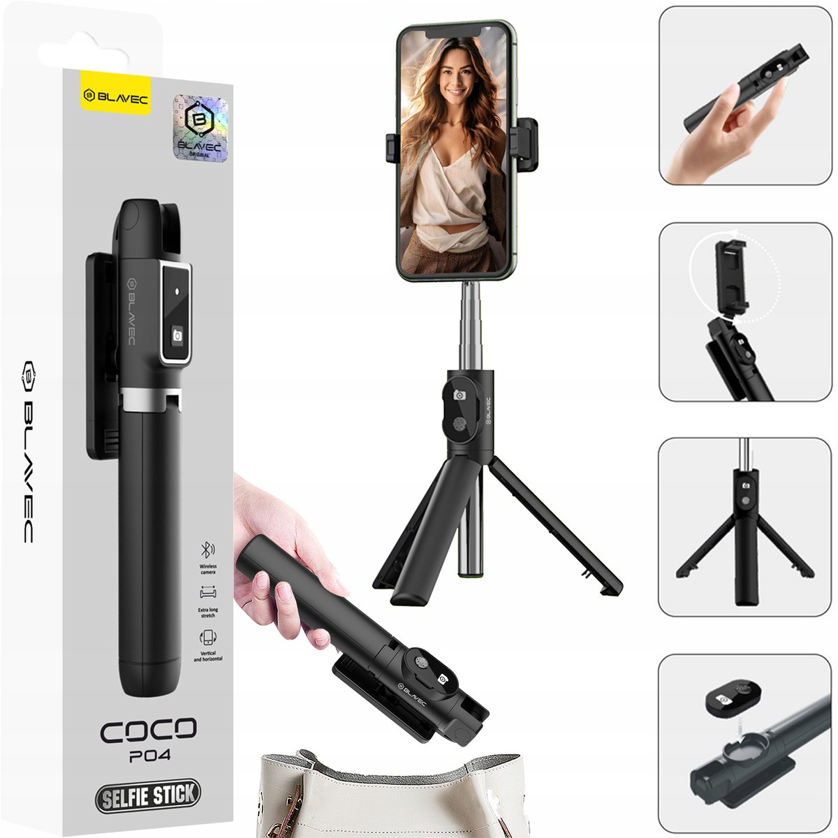 Selfie Stick Statyw Tripod Kijek Do Telefonu + Pilot Bluetooth Bluetooth
