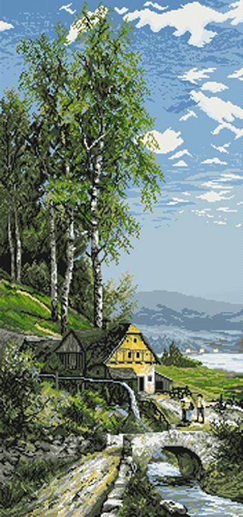 Haft krzyżykowy - Zestaw do haftu - Młyn wodny