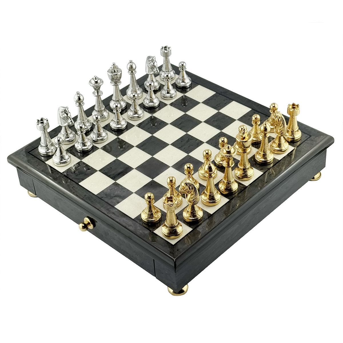 Szachy Italfama Staunton 33x33cm Cynk+Złoto 24K+Srebro 925 Król 7.5cm Włochy