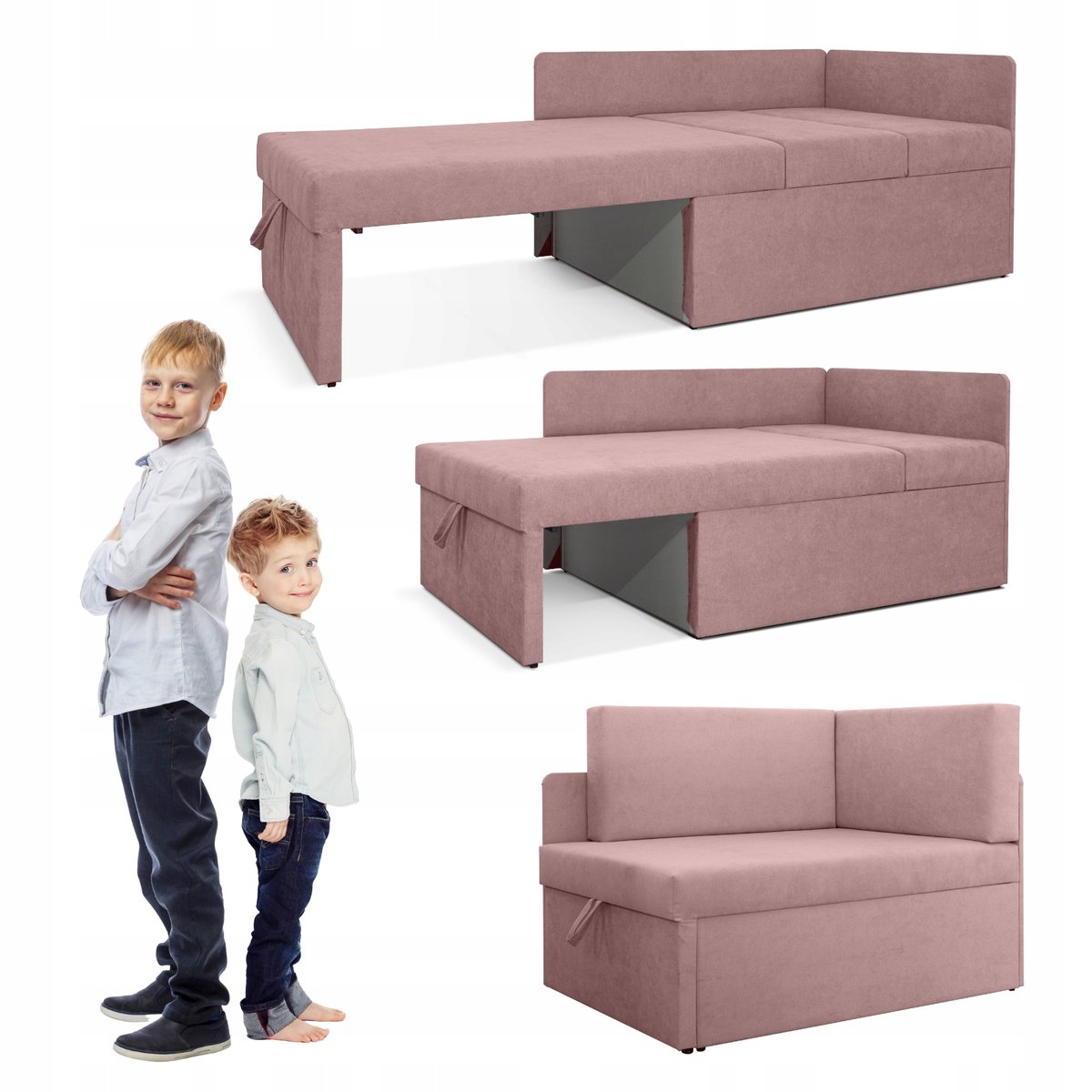 Narożnik Viluś 108x81x78 cm kanapa z funkcją spania i przechowywania różowy