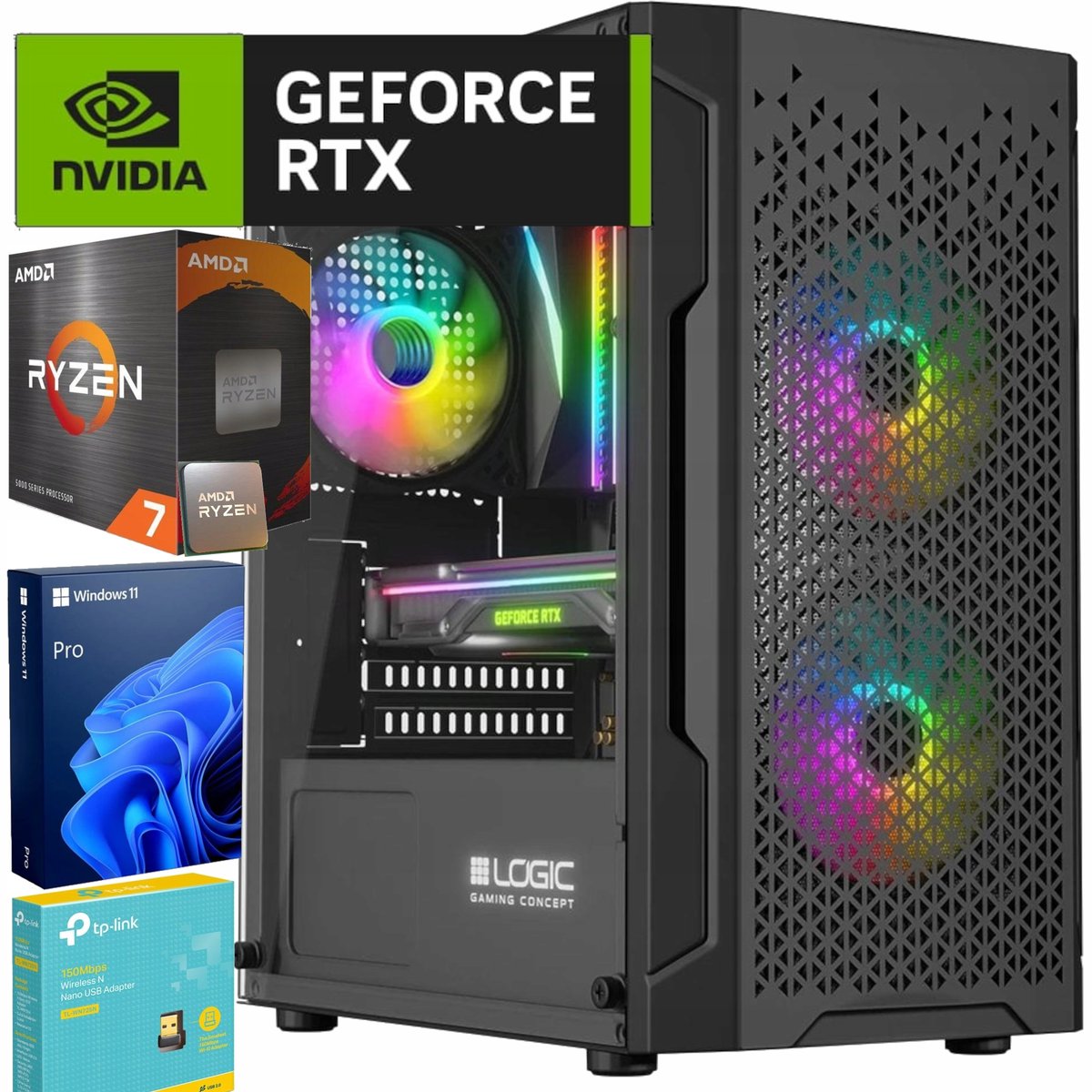 KOMPUTER PC GAMINGOWY AMD R 7 5700 l RTX5060Ti l 32 GB l 1TB SSD l WIN 11