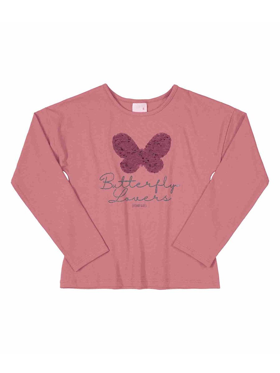 Bluzka dziewczęca z długim rękawem, różowa, dwustronne cekiny, Butterfly Lovers, Quimby r.152