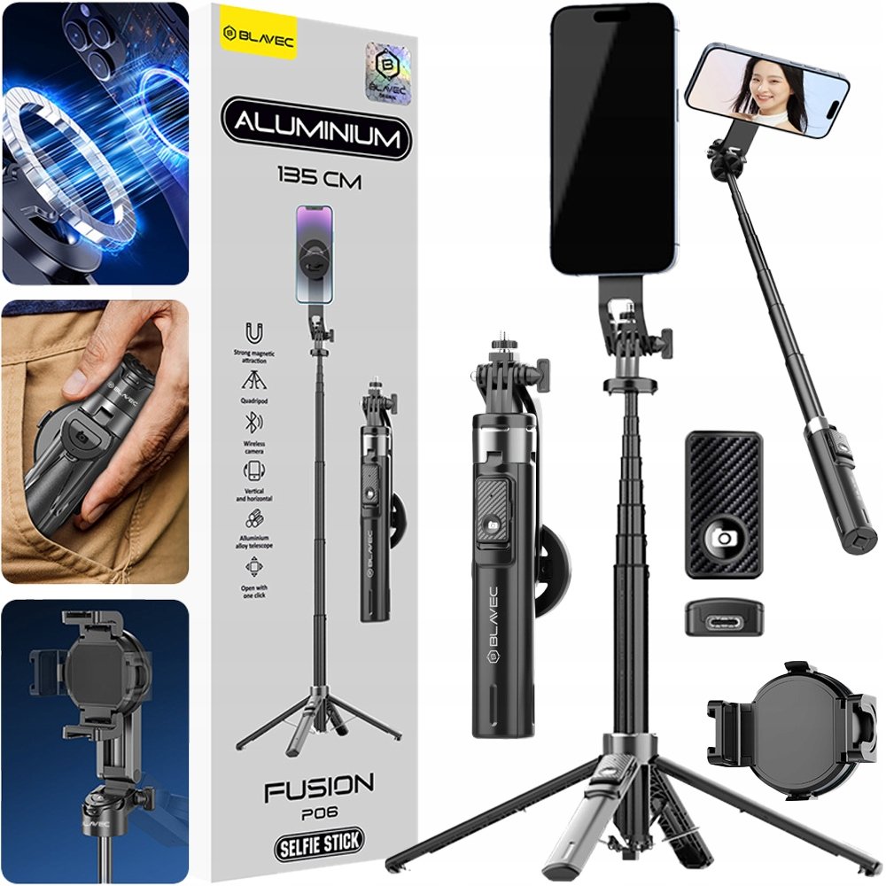 Blavec Selfie Stick Statyw Tripod Kijek Do Telefonu Magsafe do Iphone Pilot