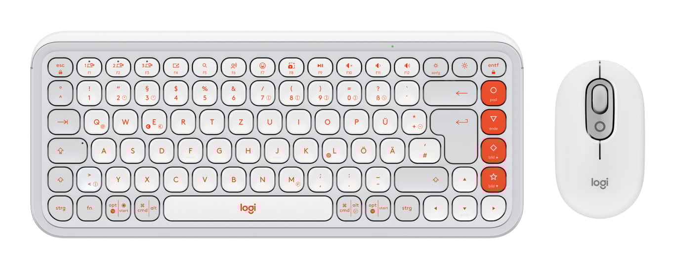 Logitech 920-013107 klawiatura Dołączona myszka Uniwersalne Bluetooth QWERTZ Niemiecki Pomarańczowy, Biały