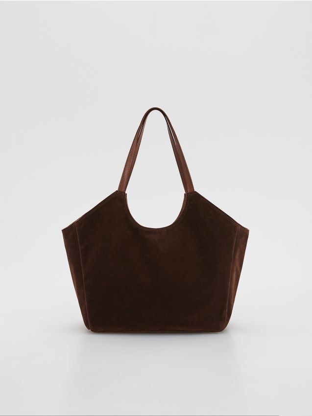 Reserved - Torebka shopper z imitacji zamszu - brązowy