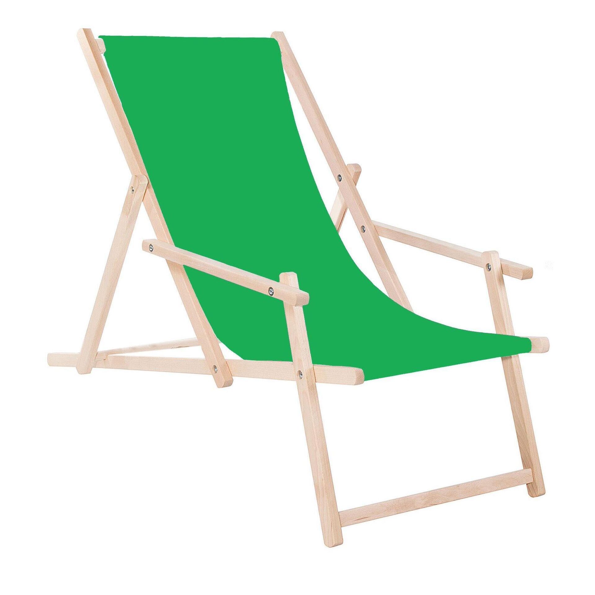 Leżak drewniany z podłokietnikami ogrodowy, plażowy zielony