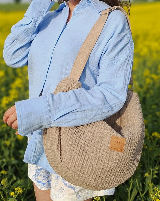 Torba worek w stylu boho z plecionki Waflowej