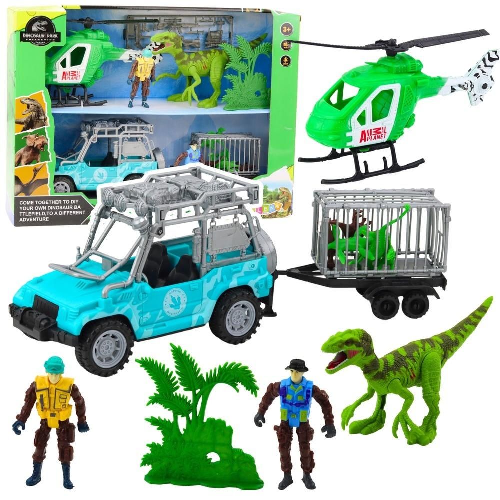 Zestaw z dinozaurem samochód +helikopter + figurki - figurka