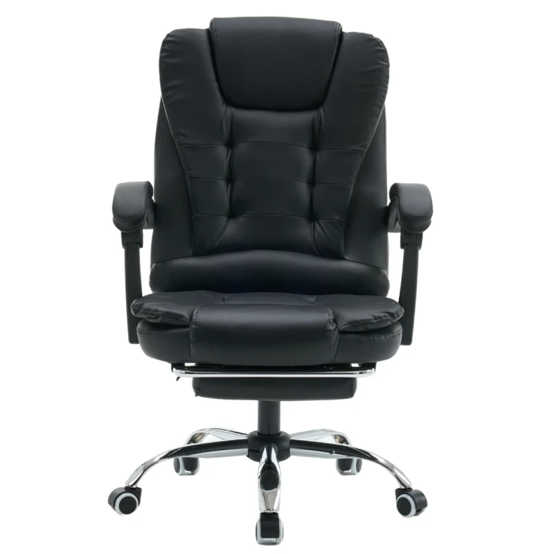 Fotel biurowy ergonomiczny obrotowy krzesło z podnóżkiem ekoskóra czarny Comfort