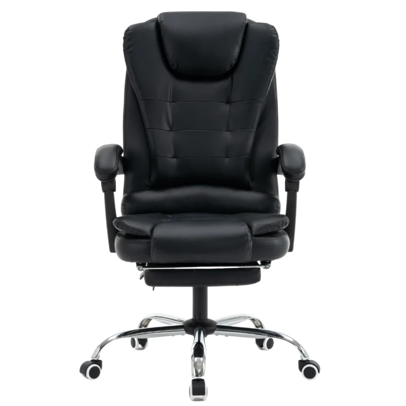 Fotel biurowy ergonomiczny obrotowy krzesło z podnóżkiem ekoskóra czarny