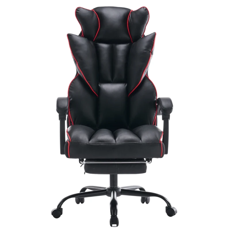 Fotel biurowy ergonomiczny obrotowy krzesło z podnóżkiem czarno-czerwony