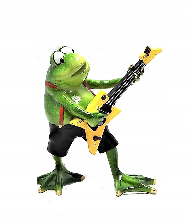 ŚMIESZNA FIGURKA DEKORACYJNA ZIELONA ŻABA Z GITARĄ NA PREZENT MUZYK