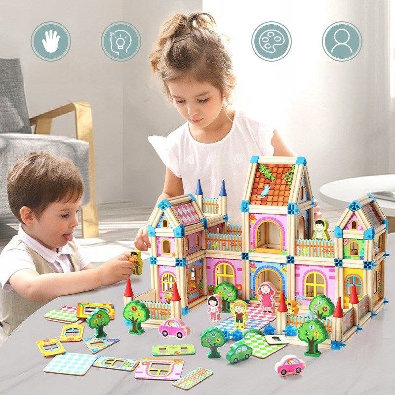 DREWNIANE KLOCKI KONSTRUKCYJNE 268 EL PREZENT DLA DZIECI DIY 3+ ZESTAW