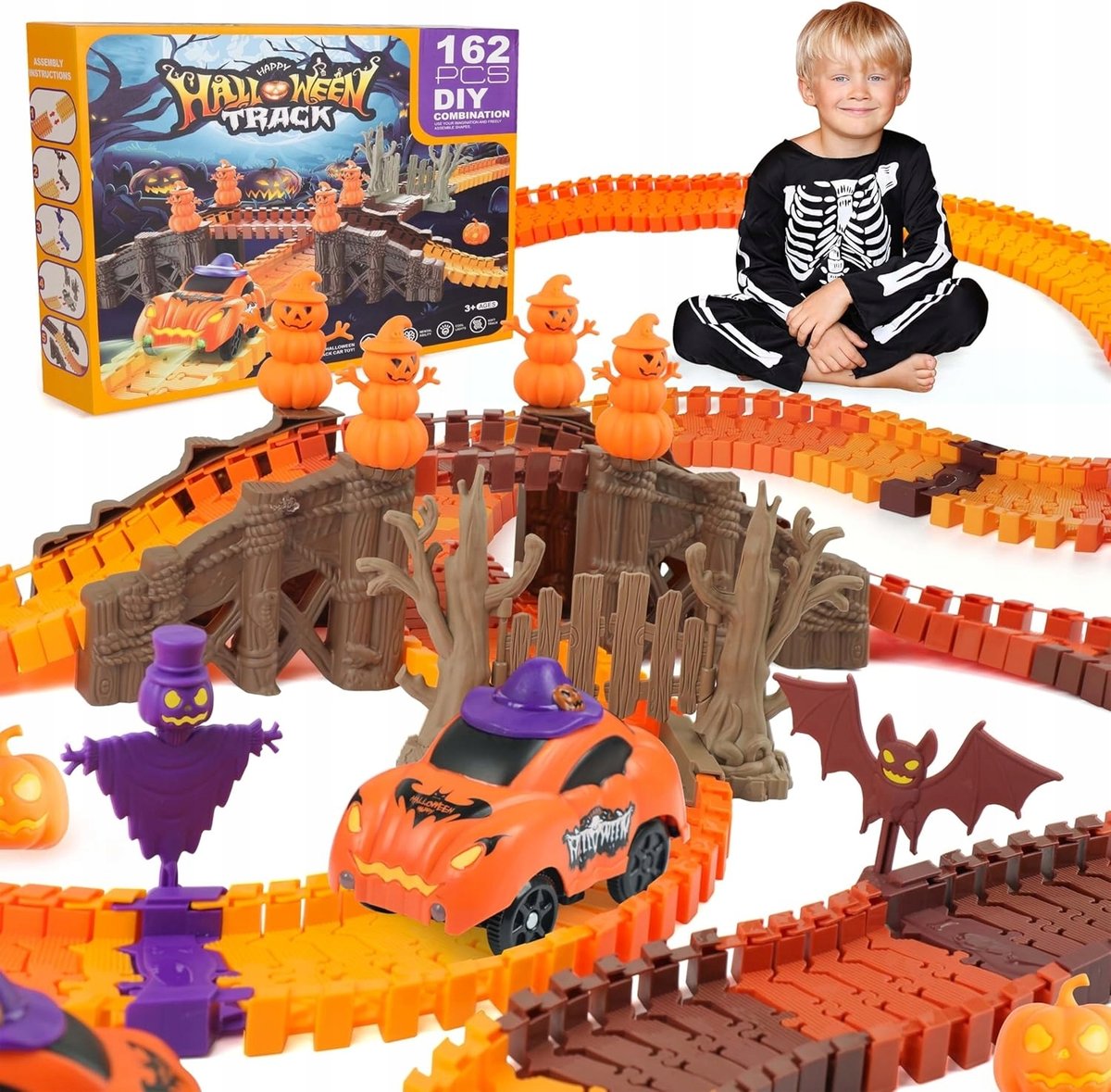 TOR WYŚCIGOWY ŚWIECĄCY ZABAWKA DLA DZIECKA HALLOWEEN SAMOCHÓD DYNIOWY