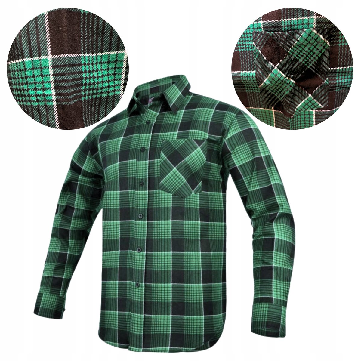 KOSZULA FLANELOWA robocza męska zielona w kratę do pracy 100% Bawełna r. XL
